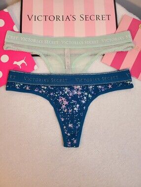 Victoria's Secret 2pk Classic Logo Band Full Cut Thongs Size Small - Nwot